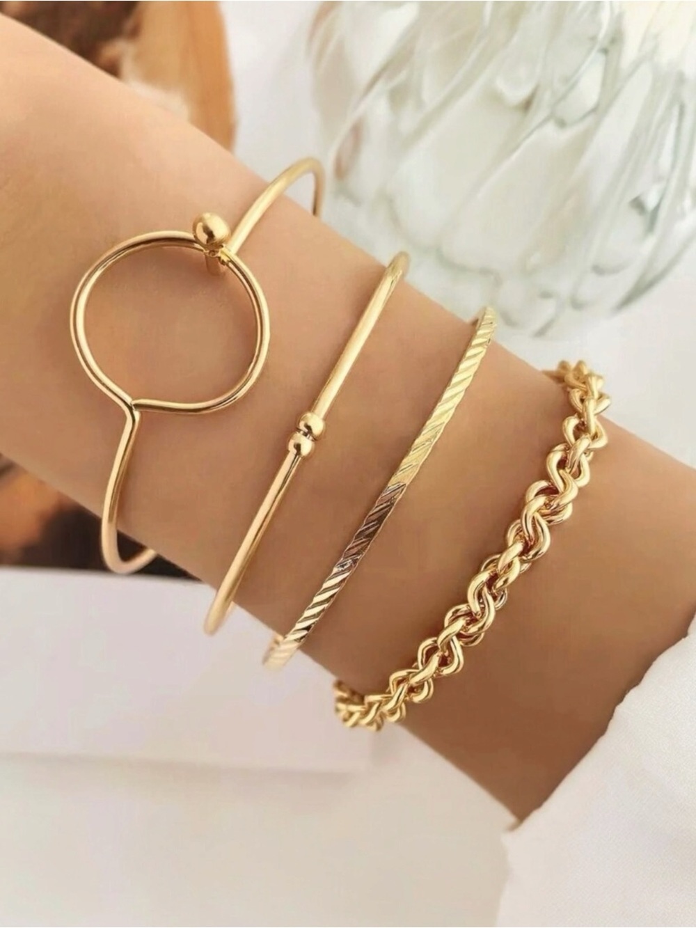 NWT Gold Bangle Bracelet Set Of 4 Stackable Cuff Bangles Thin Slim Boho Festival